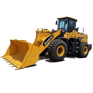 Încărcător frontal Shantui L58-C3
, utilaj greu de construcții, cu cupă frontală mare și cabină închisă, pe fundal alb