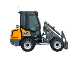 Mini încărcător M60 cu design turcoaz, dotat cu roți mari și cupă pentru manipularea materialelor. Acesta este destinat lucrărilor de mică amploare, precum construcțiile sau curățările de terenuri.