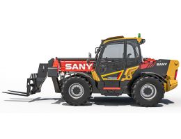 Telehandler Sany STH1840 cu brat telescopic, vizibil din lateral, pregătit să ridice materiale pe un șantier.