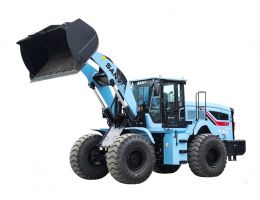 Încărcător electric Sany SW956E, echipat cu cupă mare, aflat pe un fundal alb, evidențiind designul său modern și eficiența energetică.